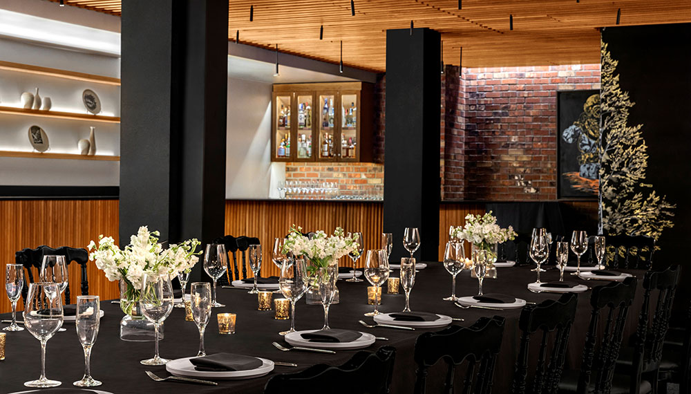 Reception tablescape in The Cellar